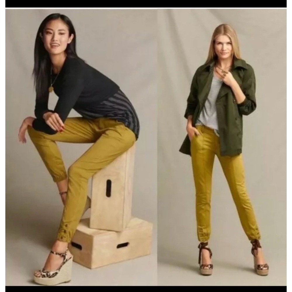 Cabi Women Mustard Yellow Utility Jogger Pants Button Cuff Slim Fit Size 4 Cargo